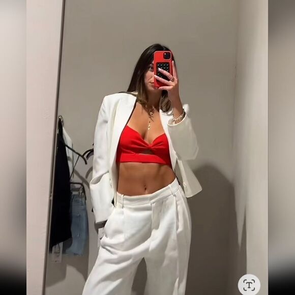 NWT ZARA WOMAN COLLECTION Cropped blazer made withโ25% linen WHITE - Picture 14 of 16